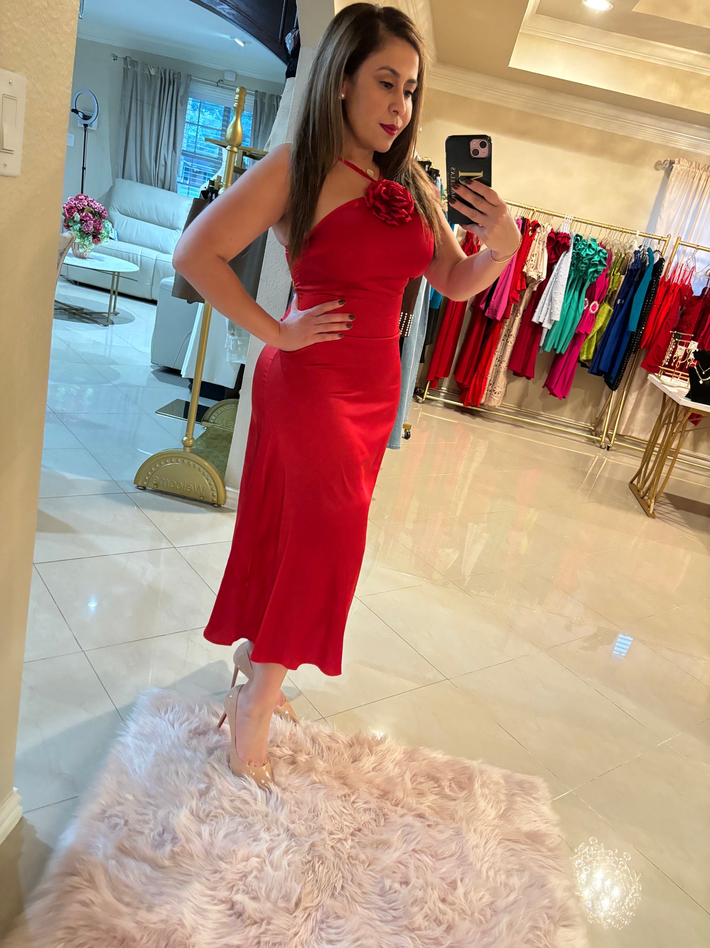 Ruby red solid satin